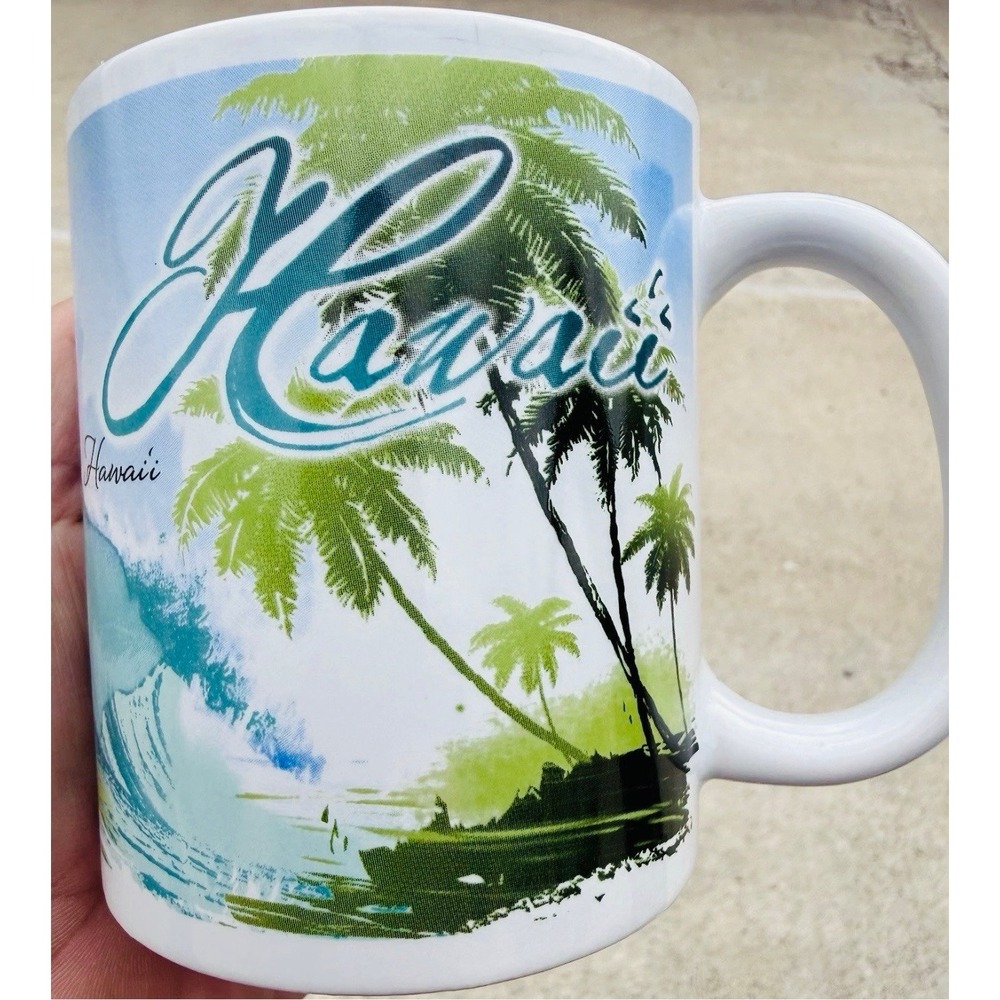 Hawaii Island Waves Coffee Mug 11oz ABC Stores Palm Trees Surf Map Ceramic Cup